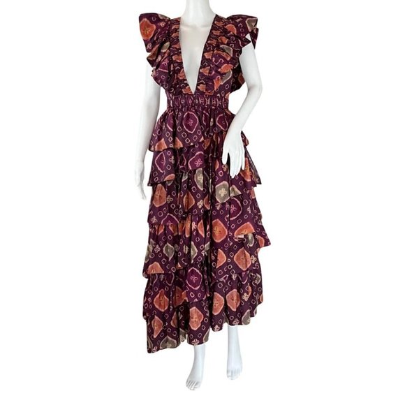 Ulla Johnson Dresses & Skirts - Ulla Johnson Women's Viola Asymmetric Floral Print Tiered Silk Dress Purple Sz 2